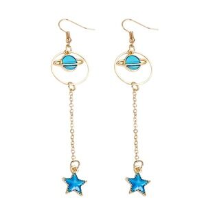 Blue Planet & Star Drop Earrings – 4" Fun & Whimsical Design